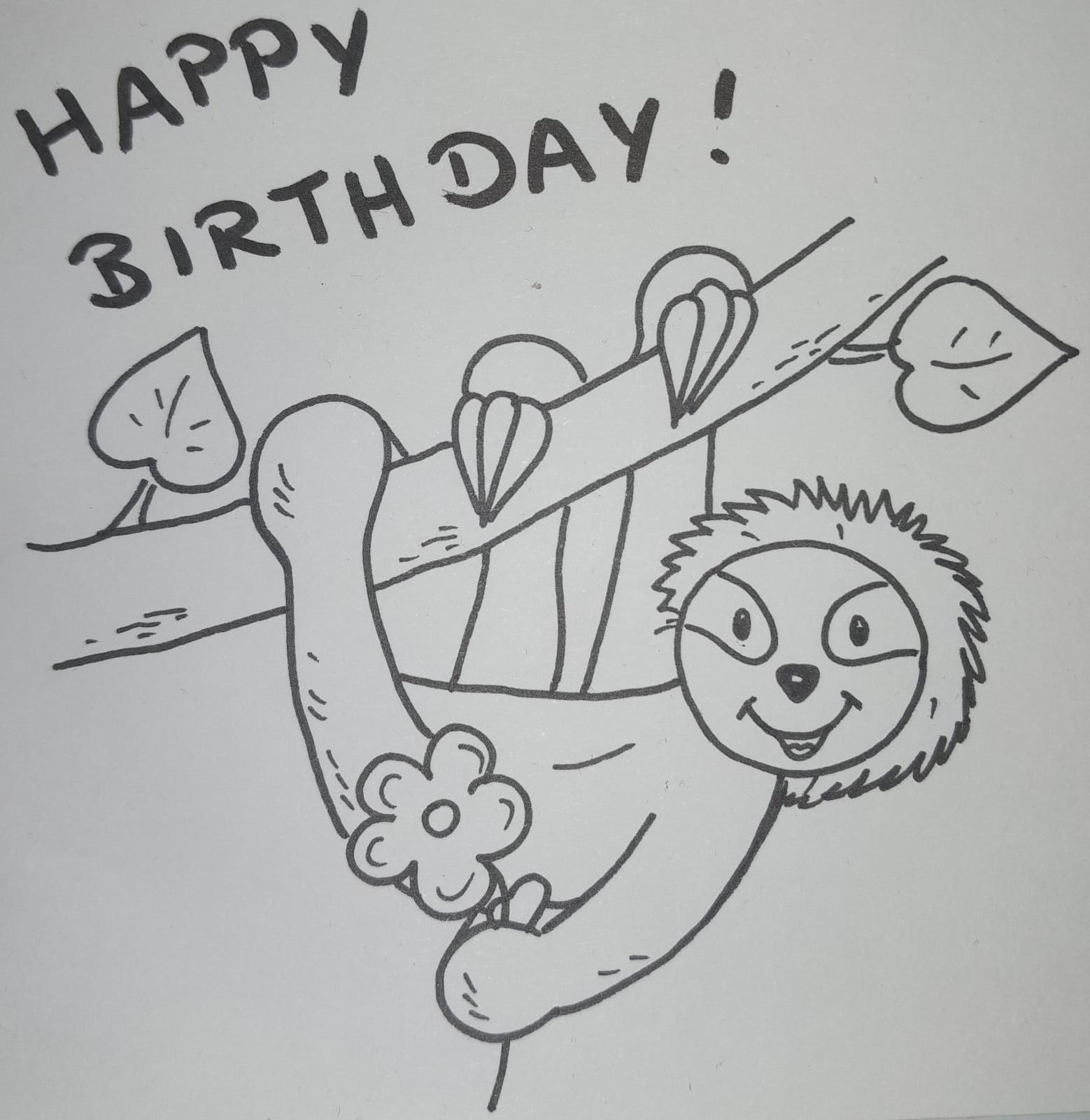 Happy Birthday - Faultier mit Blume