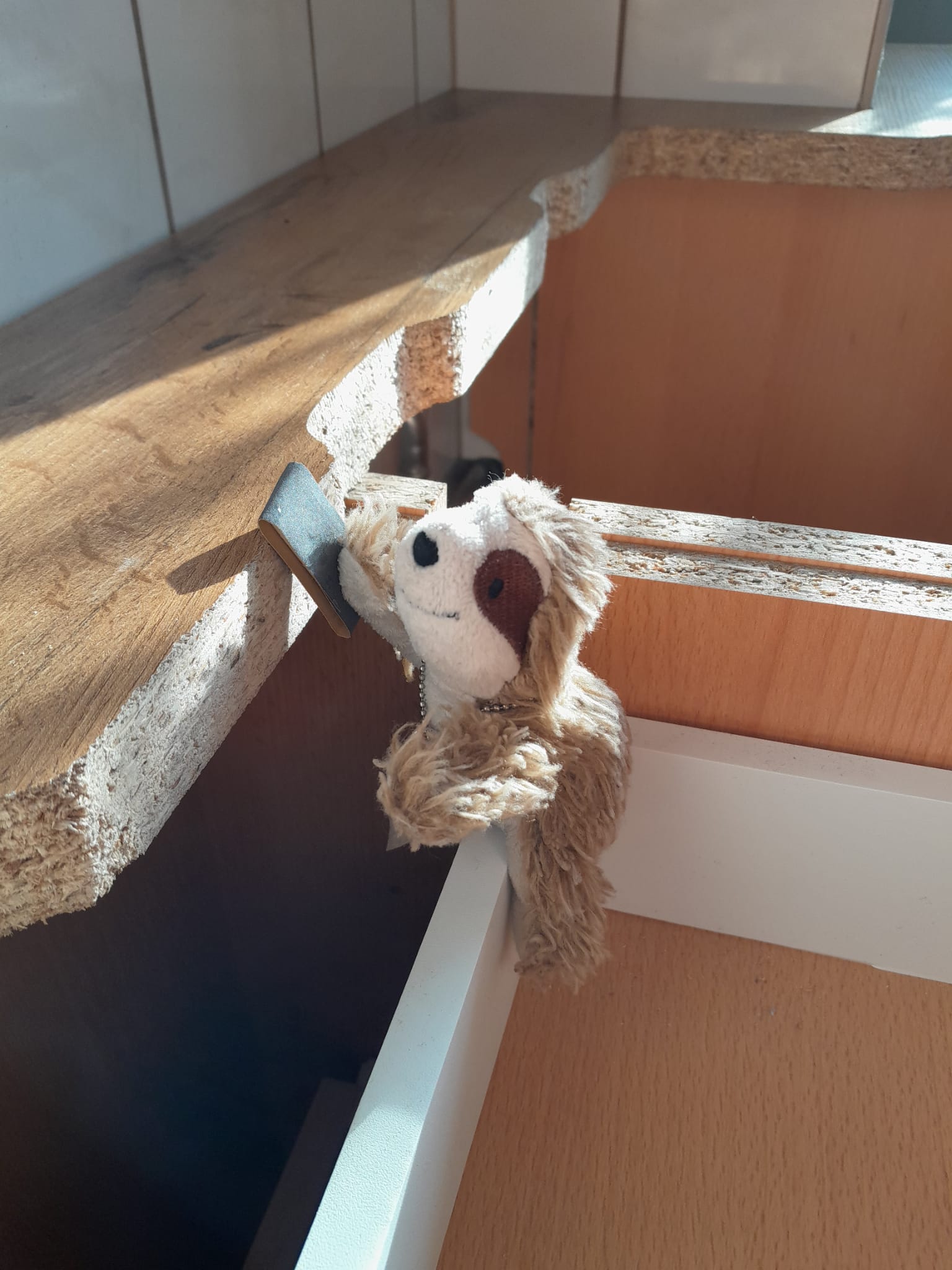 Eliza schleift den Ausschnitt für die Spüle