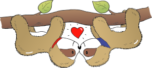 Faultierbande-Logo: Eliza und Marty kuessen sich